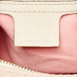 Pre Owned Gucci Pink/Off White GG Canvas Medium Horsebit Hobo