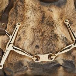 Pre Owned Gucci Beige/Brown Leather and Rabbit Fur 85th Anniversary Hobo