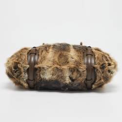 Pre Owned Gucci Beige/Brown Leather and Rabbit Fur 85th Anniversary Hobo
