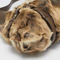 Pre Owned Gucci Beige/Brown Leather and Rabbit Fur 85th Anniversary Hobo