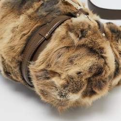 Pre Owned Gucci Beige/Brown Leather and Rabbit Fur 85th Anniversary Hobo