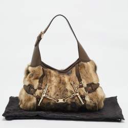 Pre Owned Gucci Beige/Brown Leather and Rabbit Fur 85th Anniversary Hobo