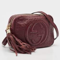 Gucci Burgundy Ostrich Leather Soho Disco Camera Crossbody Bag