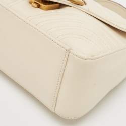Pre Owned Gucci Off-White Matelassé Leather Mini GG Marmont Top Handle Bag