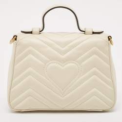 Pre Owned Gucci Off-White Matelassé Leather Mini GG Marmont Top Handle Bag