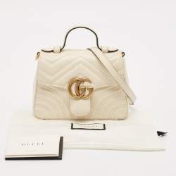 Pre Owned Gucci Off-White Matelassé Leather Mini GG Marmont Top Handle Bag