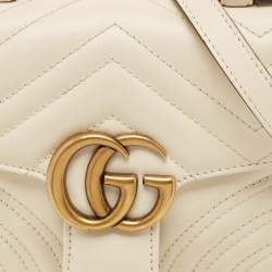 Pre Owned Gucci Off-White Matelassé Leather Mini GG Marmont Top Handle Bag