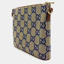 Gucci Beige Blue Fabric Jumbo GG Messenger Bag