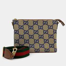 Gucci Beige Blue Fabric Jumbo GG Messenger Bag
