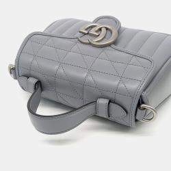 Pre Owned Gucci Grey Leather GG Marmont Mini Top Handle Bag
