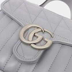 Pre Owned Gucci Grey Leather GG Marmont Mini Top Handle Bag