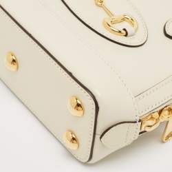 Pre Owned Gucci White Leather Mini Horsebit 1955 Top Handle Bag