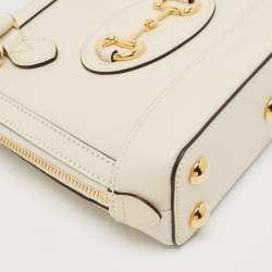 Pre Owned Gucci White Leather Mini Horsebit 1955 Top Handle Bag