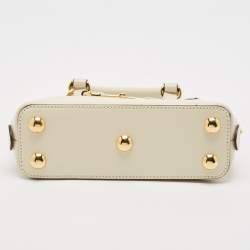 Pre Owned Gucci White Leather Mini Horsebit 1955 Top Handle Bag