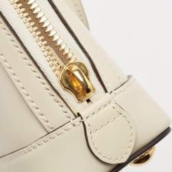 Pre Owned Gucci White Leather Mini Horsebit 1955 Top Handle Bag