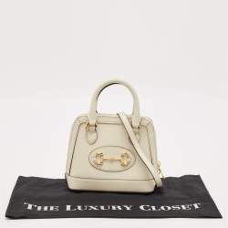 Pre Owned Gucci White Leather Mini Horsebit 1955 Top Handle Bag
