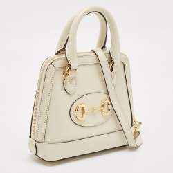 Pre Owned Gucci White Leather Mini Horsebit 1955 Top Handle Bag