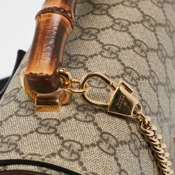 Pre Owned Gucci Beige/Black GG Supreme Canvas Small Bamboo Padlock Top Handle Bag