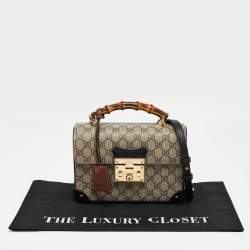 Pre Owned Gucci Beige/Black GG Supreme Canvas Small Bamboo Padlock Top Handle Bag