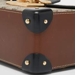 Pre Owned Gucci Beige/Black GG Supreme Canvas Small Bamboo Padlock Top Handle Bag