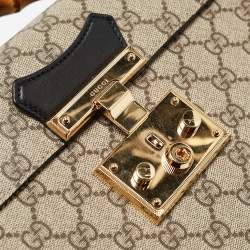 Pre Owned Gucci Beige/Black GG Supreme Canvas Small Bamboo Padlock Top Handle Bag