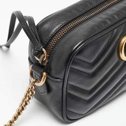مملوكة مسبقًا Gucci Black Matelasse Leather Mini GG Marmont Shoulder Bag