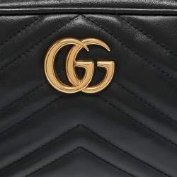 مملوكة مسبقًا Gucci Black Matelasse Leather Mini GG Marmont Shoulder Bag