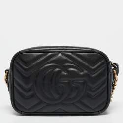 مملوكة مسبقًا Gucci Black Matelasse Leather Mini GG Marmont Shoulder Bag