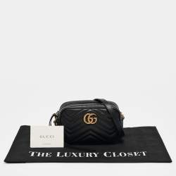 مملوكة مسبقًا Gucci Black Matelasse Leather Mini GG Marmont Shoulder Bag