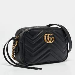 مملوكة مسبقًا Gucci Black Matelasse Leather Mini GG Marmont Shoulder Bag