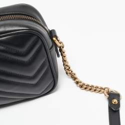 مملوكة مسبقًا Gucci Black Matelasse Leather Mini GG Marmont Shoulder Bag