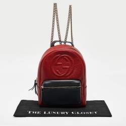 Pre Owned Gucci Red/Navy Blue Leather Soho Chain Backpack