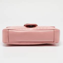 Pre Owned Gucci Pink Matelassé Leather Medium GG Marmont Shoulder Bag