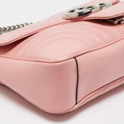 Pre Owned Gucci Pink Matelassé Leather Medium GG Marmont Shoulder Bag