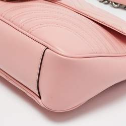 Pre Owned Gucci Pink Matelassé Leather Medium GG Marmont Shoulder Bag