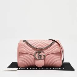 Pre Owned Gucci Pink Matelassé Leather Medium GG Marmont Shoulder Bag
