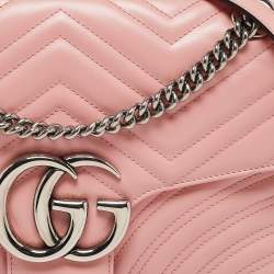 Pre Owned Gucci Pink Matelassé Leather Medium GG Marmont Shoulder Bag