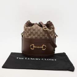 مملوكة مسبقًا Gucci Brown/Beige GG Canvas and Leather Horsebit 1955 Drawstring Bucket Bag