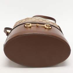 مملوكة مسبقًا Gucci Brown/Beige GG Canvas and Leather Horsebit 1955 Drawstring Bucket Bag