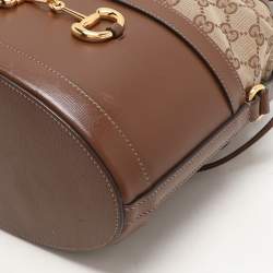 مملوكة مسبقًا Gucci Brown/Beige GG Canvas and Leather Horsebit 1955 Drawstring Bucket Bag