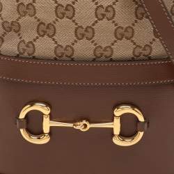مملوكة مسبقًا Gucci Brown/Beige GG Canvas and Leather Horsebit 1955 Drawstring Bucket Bag