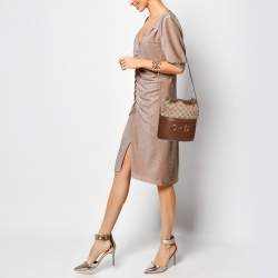 مملوكة مسبقًا Gucci Brown/Beige GG Canvas and Leather Horsebit 1955 Drawstring Bucket Bag