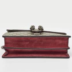 Gucci Beige/Burgundy GG Supreme Canvas and Suede Dionysus Blooms Shoulder Bag