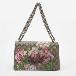 Gucci Beige/Burgundy GG Supreme Canvas and Suede Dionysus Blooms Shoulder Bag