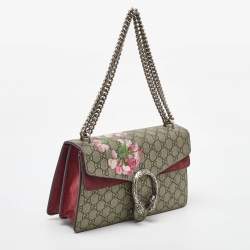 Gucci Beige/Burgundy GG Supreme Canvas and Suede Dionysus Blooms Shoulder Bag