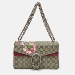Gucci Beige/Burgundy GG Supreme Canvas and Suede Dionysus Blooms Shoulder Bag