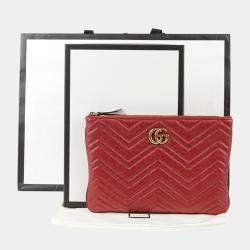 Gucci Red Leather Small GG Marmont Pouch