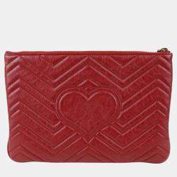 Gucci Red Leather Small GG Marmont Pouch