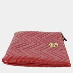 Gucci Red Leather Small GG Marmont Pouch