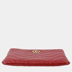 Gucci Red Leather Small GG Marmont Pouch